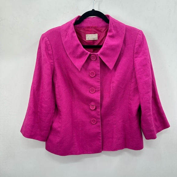 PLANET 12 Linen large button Scandi girl timeless effortless Lagonlook blazer - Picture 1 of 10